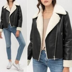 NWT Love Tree Black Vegan Leather Sherpa Lined Jacket.